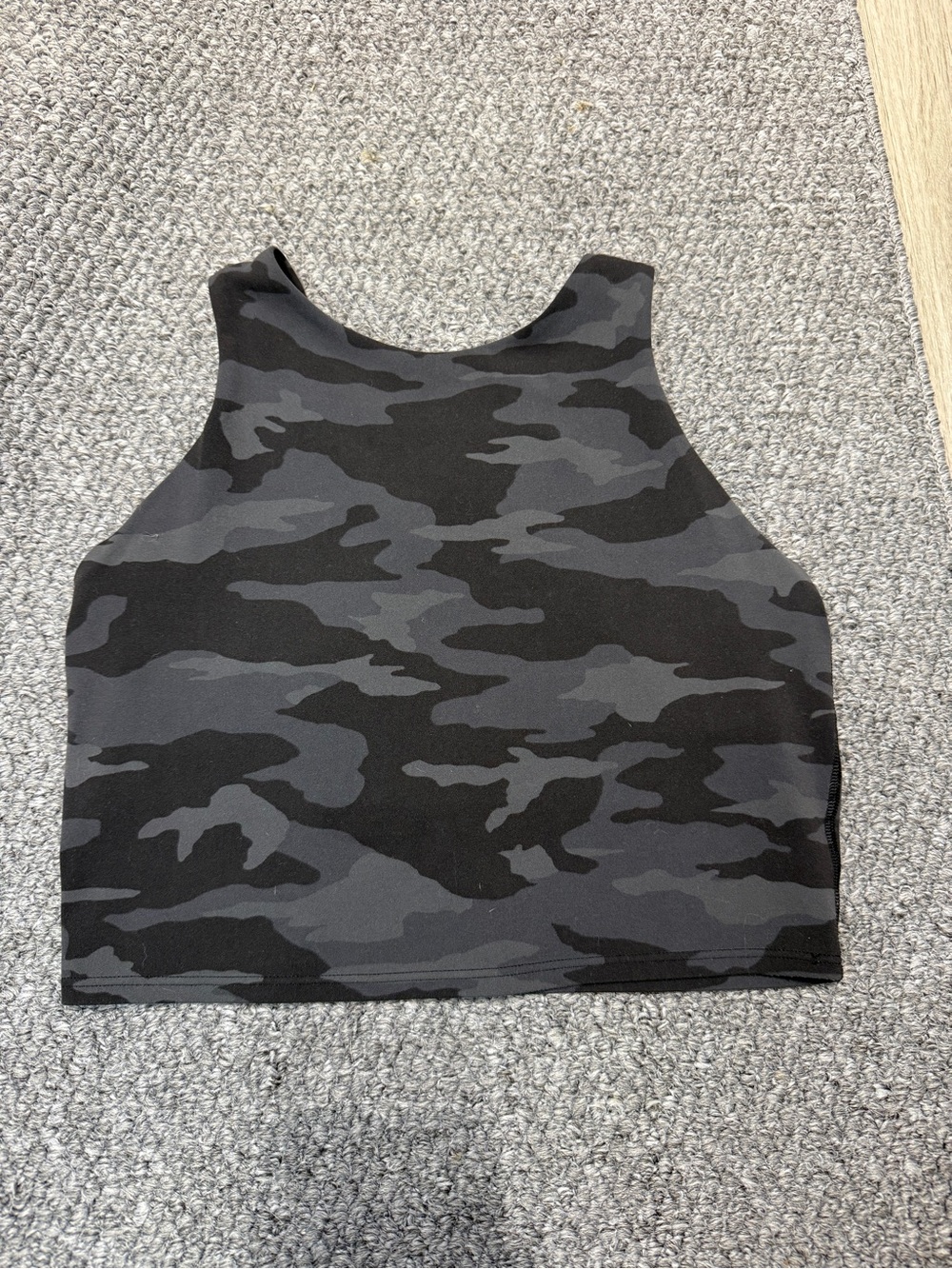 Athleta Black & Gray Camo High-Neck Crop Top/Sports Bra, Size S